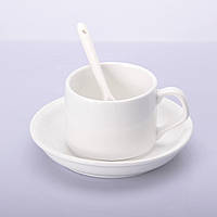 Чашка кофейная с блюдцем для сублимации белая с ложкой 130 мл