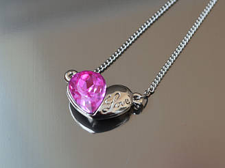 Кулон Серце кристал Love, фуксія на сріблясті