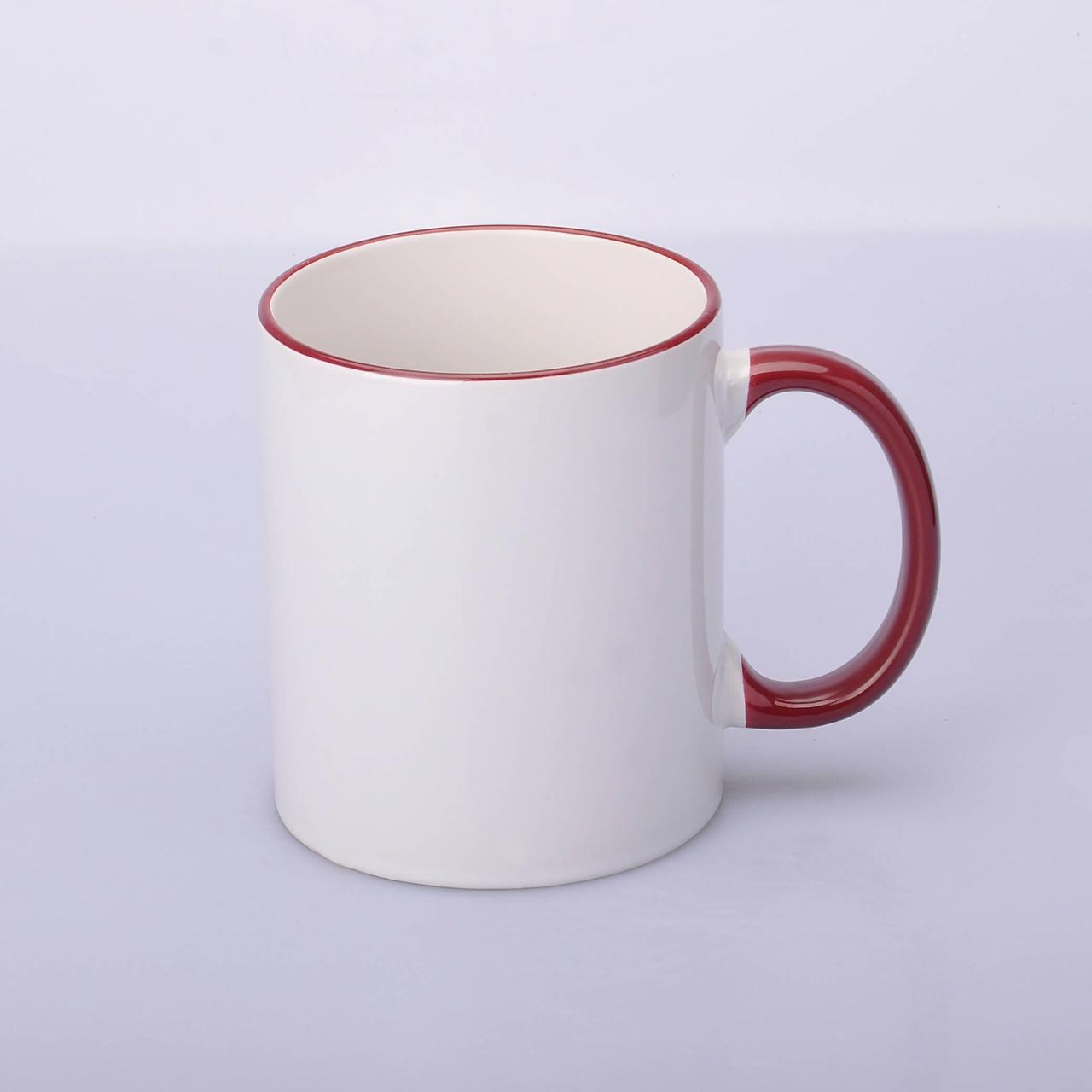 Чашка для сублімації кольоровий обідок і ручка 330 мл (бордовий)