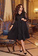 Нарядное платье больших размеров 50-52 рукав из сетки глиттер 50, Фуксия