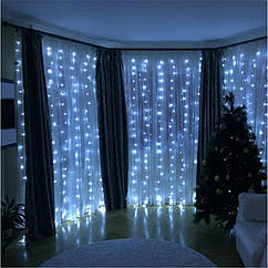 Світлодіодна гірлянда штора LED 156 лампочок: розмір 2х1,5 м, холодний білий (конектор)