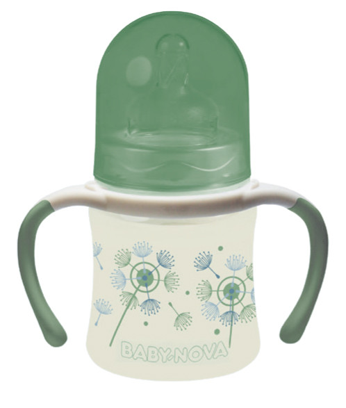 Пляшка пластикова з широким горлечком зелена "Декор" Baby-Nova, 150мл, фото 1