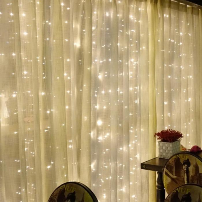 Светодиодная гирлянда штора LED 156 лампочек с коннектором: размер 2х1,5м, теплый белый цвет - фото 2 - id-p1288484450