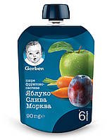 Пюре GERBER "Яблоко, слива, морковь", 90г