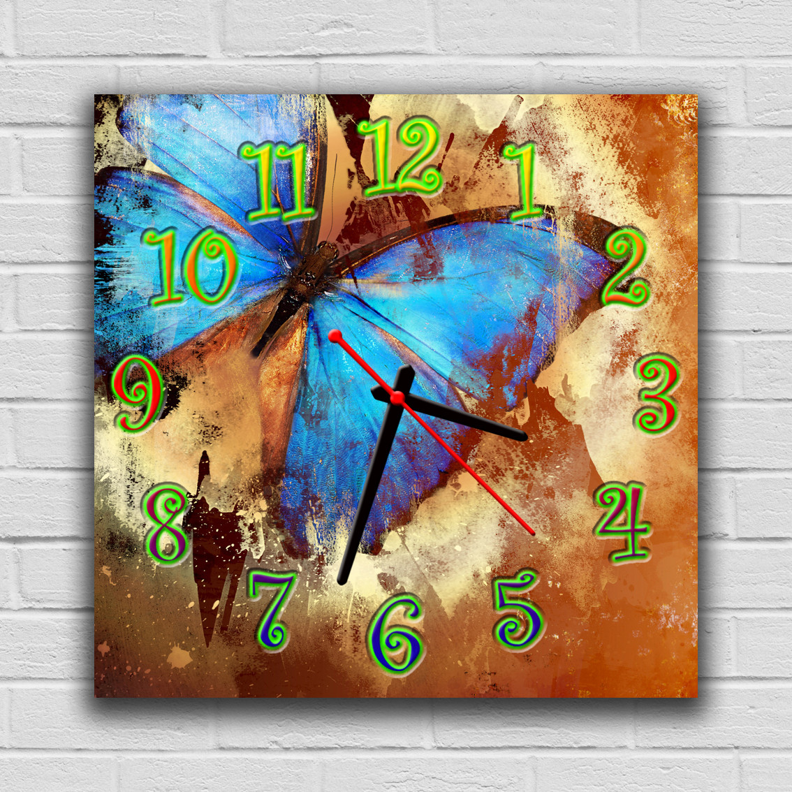 Эксклюзивные Часы Настенные Квадратные Голубая Бабочка 30х30 См ...