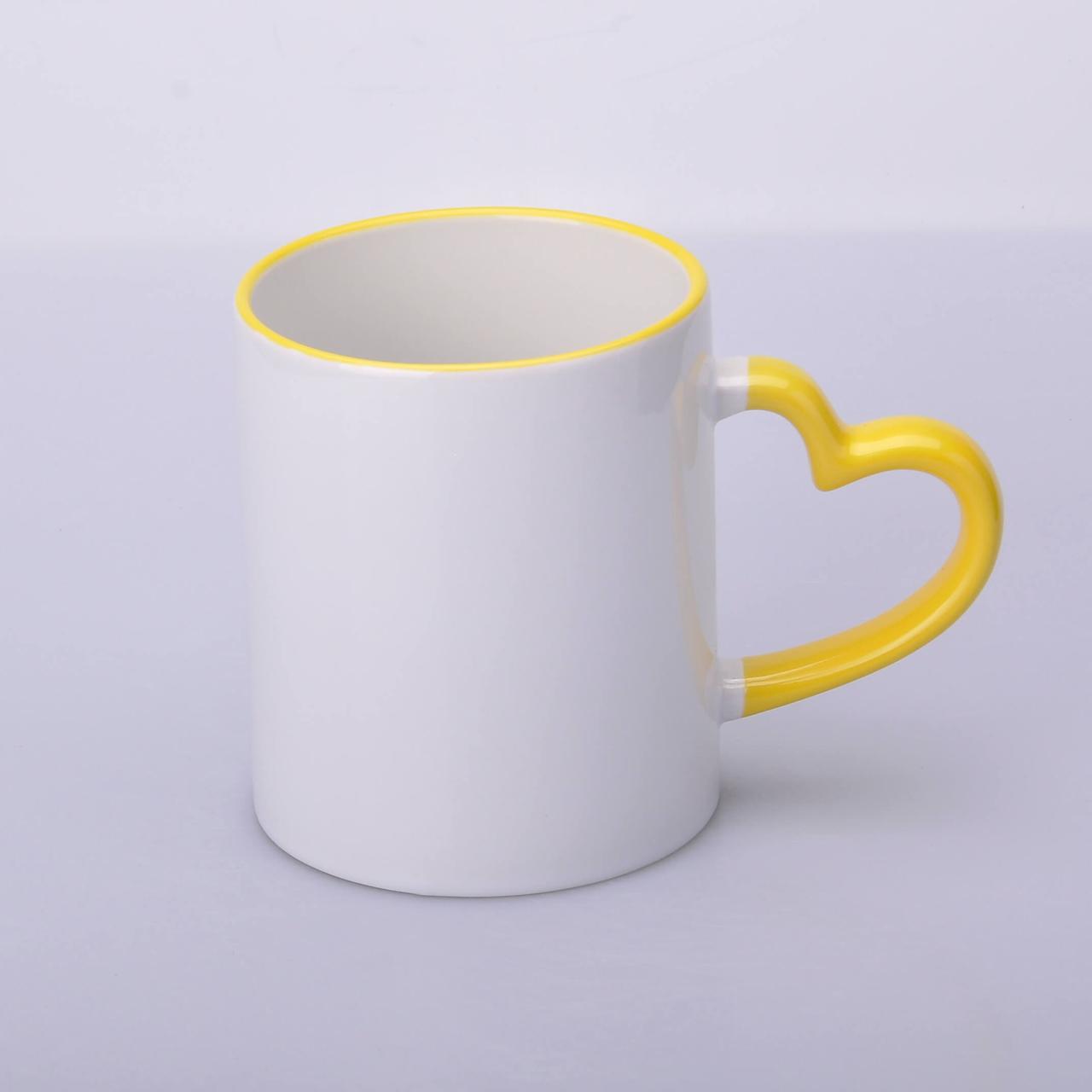 Чашка для сублімації біла кольоровий обідок і ручка Love (жовтий)