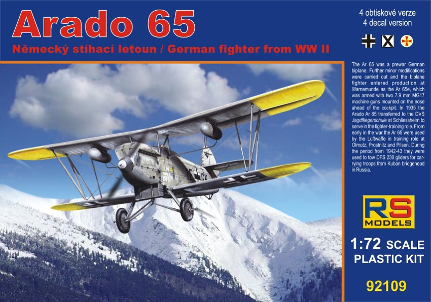 Пластикова модель 1/72 RS Німецький одномісний винищувач models 92109 Arado 65 Luftwaffe Schlepper, фото 1