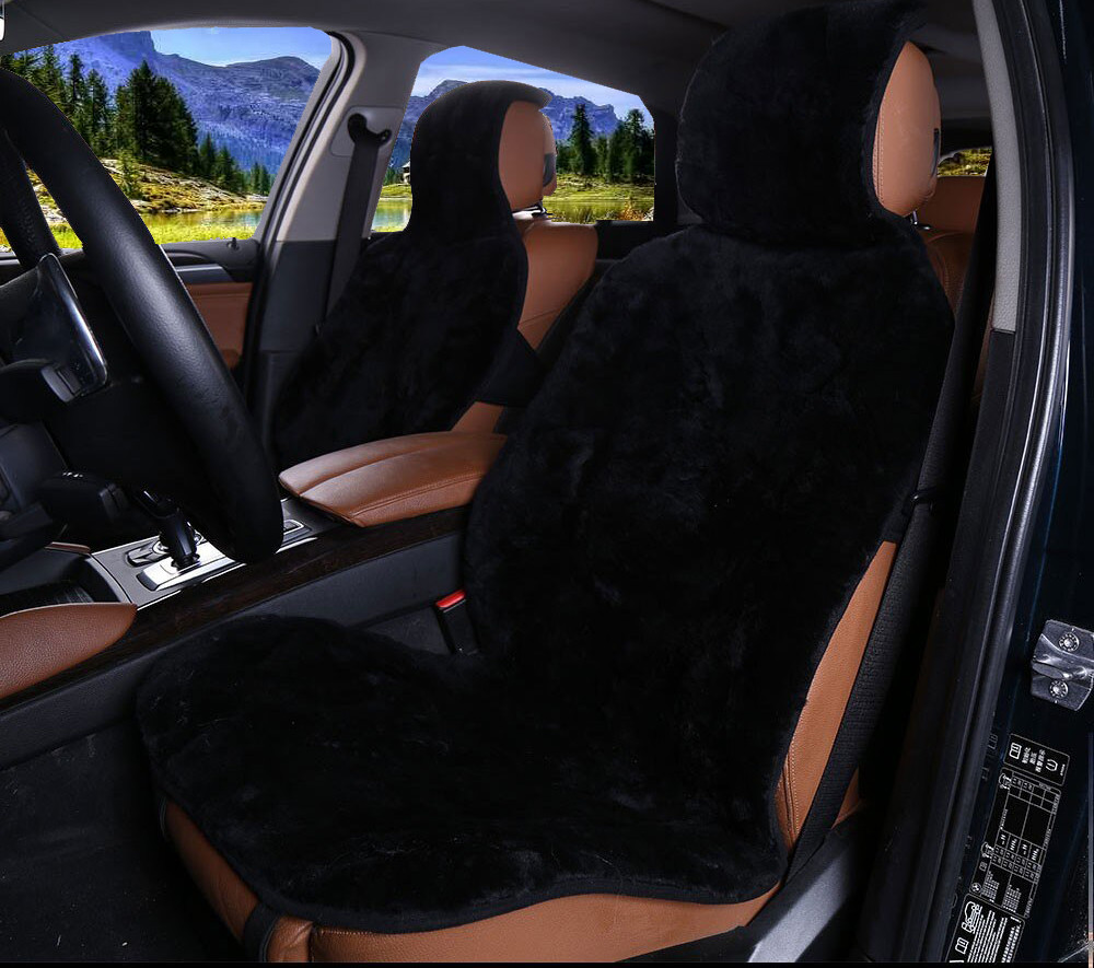 Комплект на всю машину - накидки на заднє сидіння автомобіля з натурального хутра овчини (мутона) чорний