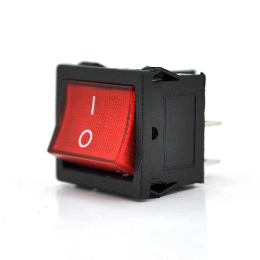 Перемикач ON-OFF KCD1-104, 250VAC/6A, 4 контакти, RED, Q100, фото 1