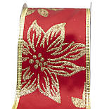 Декоративна прикраса - стрічка в рулоні з квіткою, 3 м, 6,3 см, червоний, атлас (080532-1), фото 2