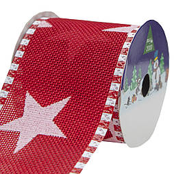 Декоративна прикраса - стрічка в рулоні червона із зірочкою, 3 м, 6,3 см, червоний, поліестер (080556-2)