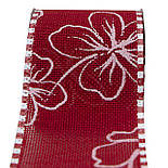 Декоративна прикраса - стрічка в рулоні червона з контуром квітки, 3 м, 6,3 см, червоний, поліестер (080556-6), фото 2
