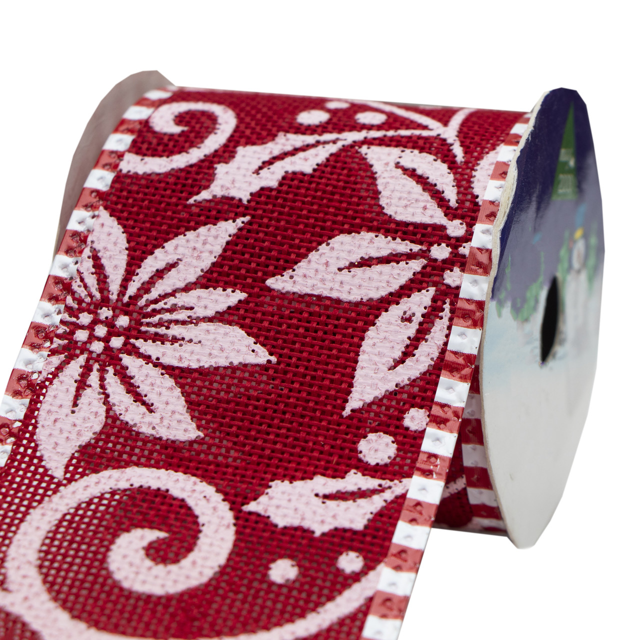 Декоративна стрічка в рулоні в білі квіти, d=6,3 см, 3м, червоний, поліестер (080594-3), фото 1