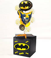 Коробка сюрприз с гелиевыми шарами в стиле "Бетмен" + Наклейки + композиция из шаров+декор