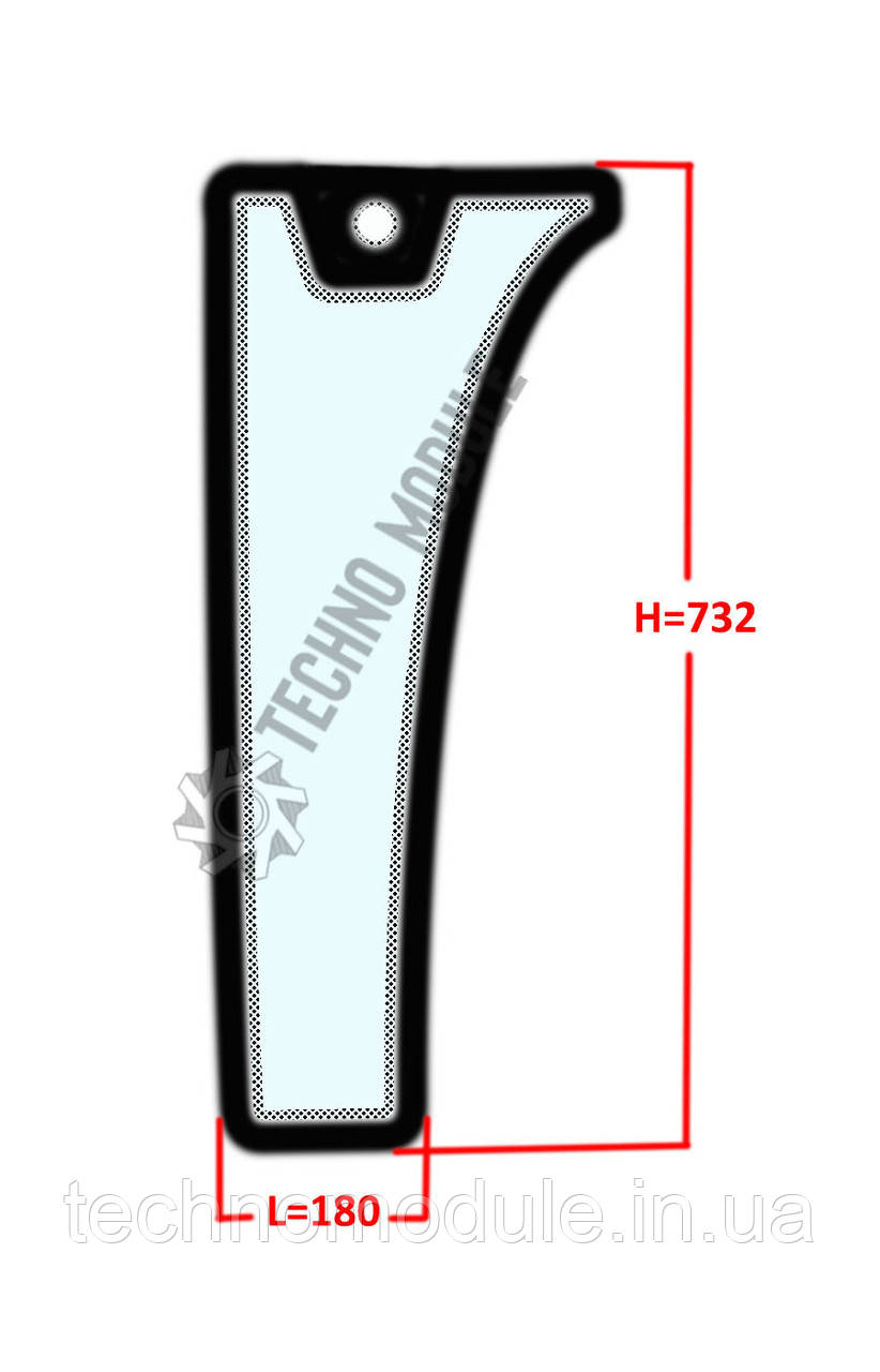 Скло переднє спіднє праве h=732, L = 180 JM804/ДТЗ 804