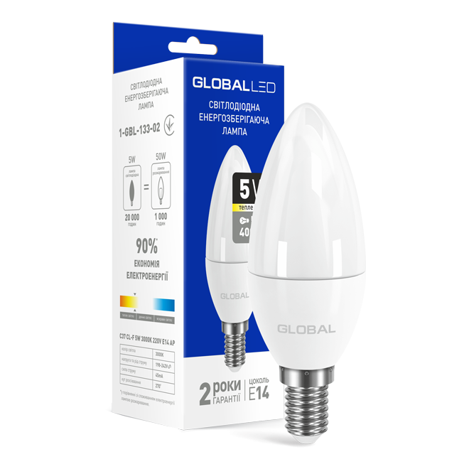 Лампочка світлодіодна Global Led 1-GBL-132 C37 CL-F 5W 4100K 220V E27 AP