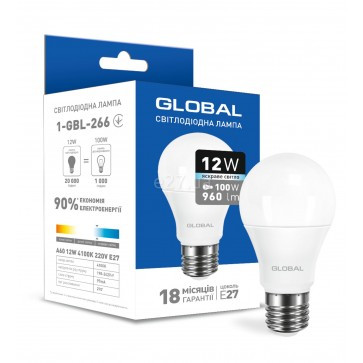 Лампочка світлодіодна Global Led 1-GBL-266 А60 12W 4100K 220V E27 AL