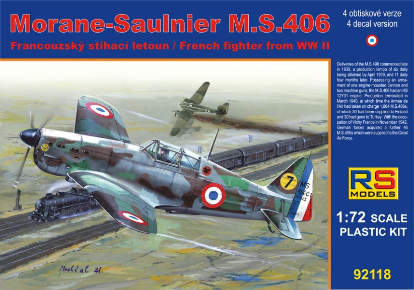 Пластикова модель 1/72 RS models 92118 Французький винищувач Morane Saulnier MS.406 France 1940