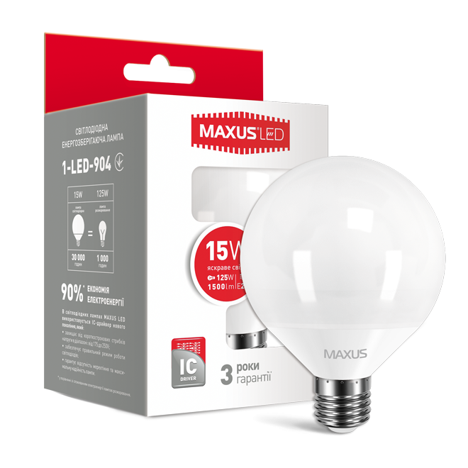 Лампочка світлодіодна Maxus 1-Led-904 G95 15W 4100K 220V E27