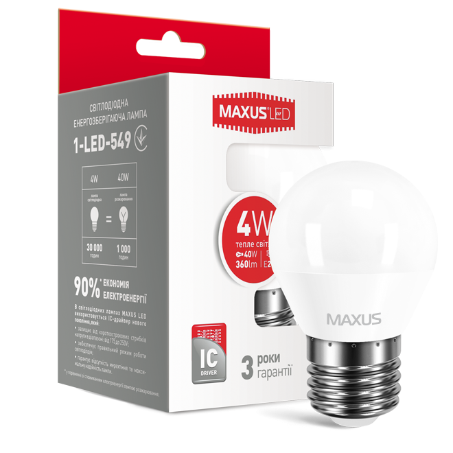 Лампочка світлодіодна Maxus Led 549 G45 F 4W 3000K 220V E27