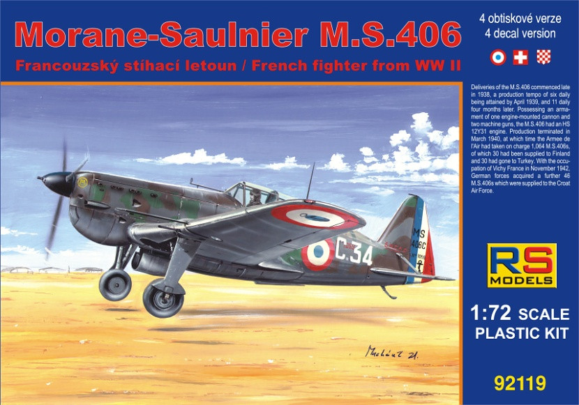 Пластикова модель 1/72 RS models 92119 Французький винищувач Morane Saulnier MS.406 Naval/ D-3800