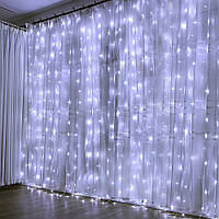 Светодиодная гирлянда штора на окно LED 156 лампочек с коннектором: 2х2м, холодный белый цвет