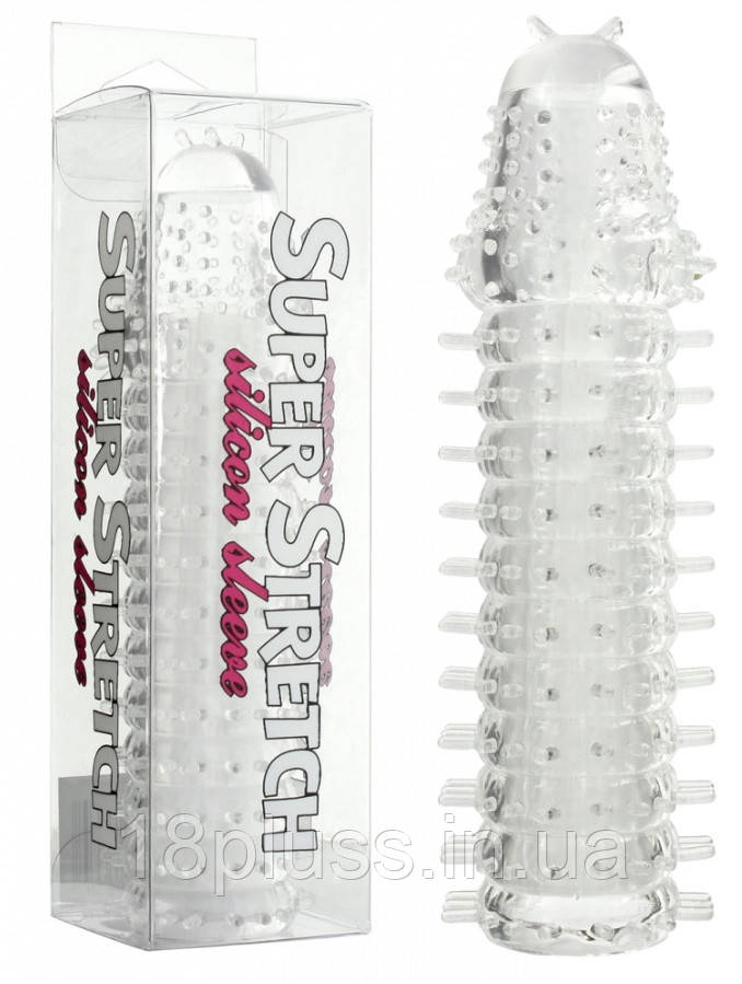 Насадка на член закрита з вусиками Super Stretch Silicone Sleeve Seven Creations, прозора, фото 1
