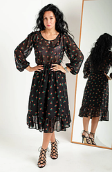 Шифонова сукня жіноча з квітковим принтом в чорному кольорі розміри 44, 46