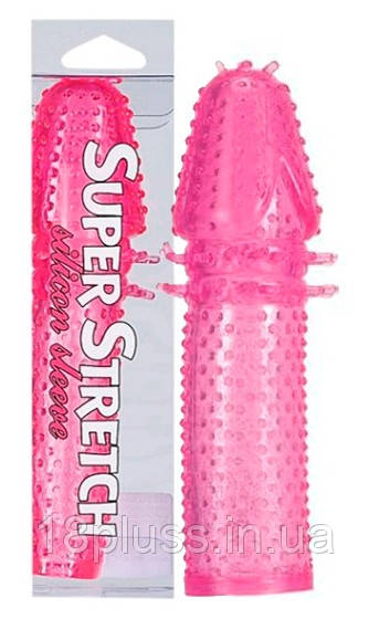 Насадка на член закрита з вусиками Super Stretch Silicone Sleeve Seven Creations, рожева, фото 1
