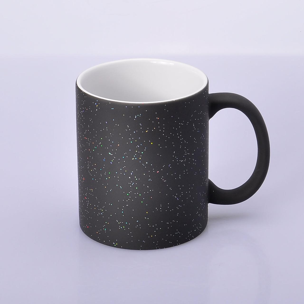 Чашка для сублімації хамелеон з блискітками (чорна)