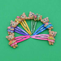 Шпильки дитячі 12 шт кольоровий метал ведмедик