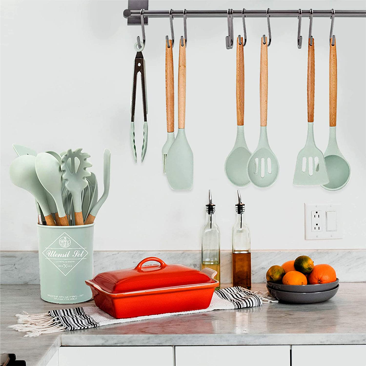 Кухонний набір з 12 предметів Kitchen Art зелений з бамбуковою ручкою VIP кухонне приладдя