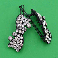 Шпилька на човнику 2 шт. метал вузликів із білими стразами