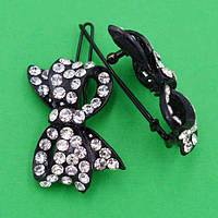 Шпилька на човнику 2 шт. метал бант із білими стразами