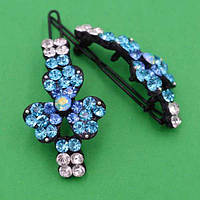 Шпилька на щелепу 2 шт. метал квітка з блакитними стразами