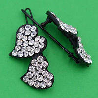 Шпилька на щелепу 2 шт. метал сердечка з білими стразами