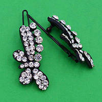 Шпилька на човнику 2 шт. метал Метелик із білими стразами