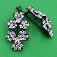 Шпилька на щелепу 2 шт. метали два конюшини з білими стразами