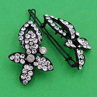 Шпилька на човнику 2 шт. метал орхідея з білими стразами