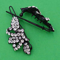 Шпилька на щелепу 2 шт. метал хризантему з білими стразами