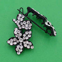 Шпилька на щелепу 2 шт. метал квітка з метеликом білі стрази