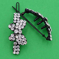 Шпилька на човнику 2 шт. метал метелик із білими стразами