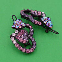 Шпилька на щелепу 2 шт. метал три серця фіолетові стрази