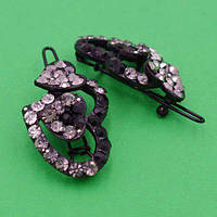 Шпилька на щелепу 2 шт. метал три серця сірі стрази