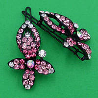 Шпилька на щелепу 2 шт. метал орхідея рожеві стрази
