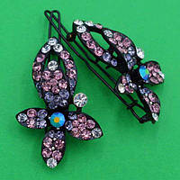 Шпилька на щелепу 2 шт. метал орхідея фіолетові стрази
