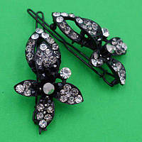 Шпилька на човнику 2 шт. метал орхідея сірі стрази
