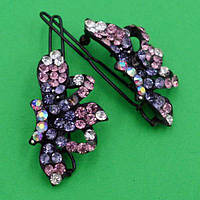 Шпилька на щелепу 2 шт. метал хризантему фіолетові стрази