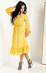 Сукня молодіжне у жовтому кольорі з принтом розміри 44, 48, 50, 52