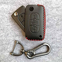 Чехол для ключа Citroen Peugeot 3 кнопки багажник PUK кожа с карабином